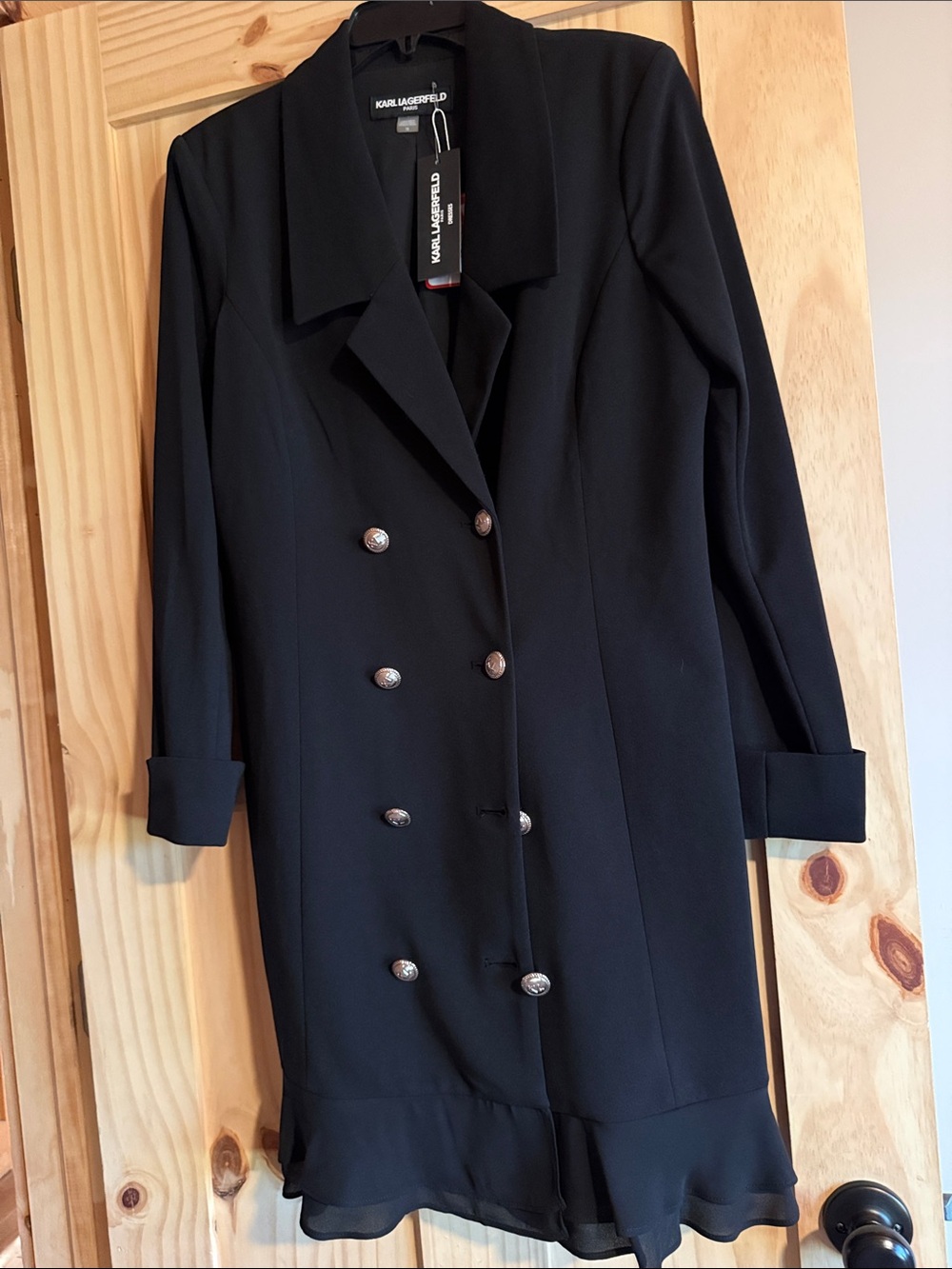 Karl Lagerfeld Black Double-Breasted Blazer Coat with Decorative Buttons
